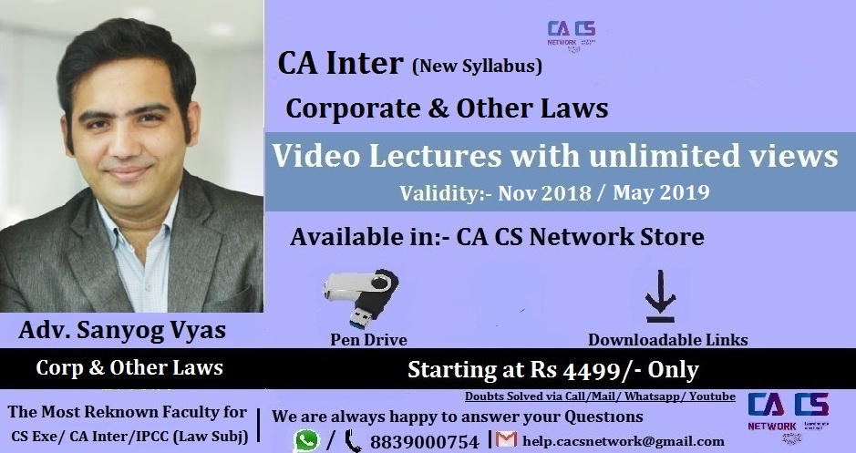 Corporate & Other Laws CA Inter Lectures by (Adv. Sanyog Vyas)