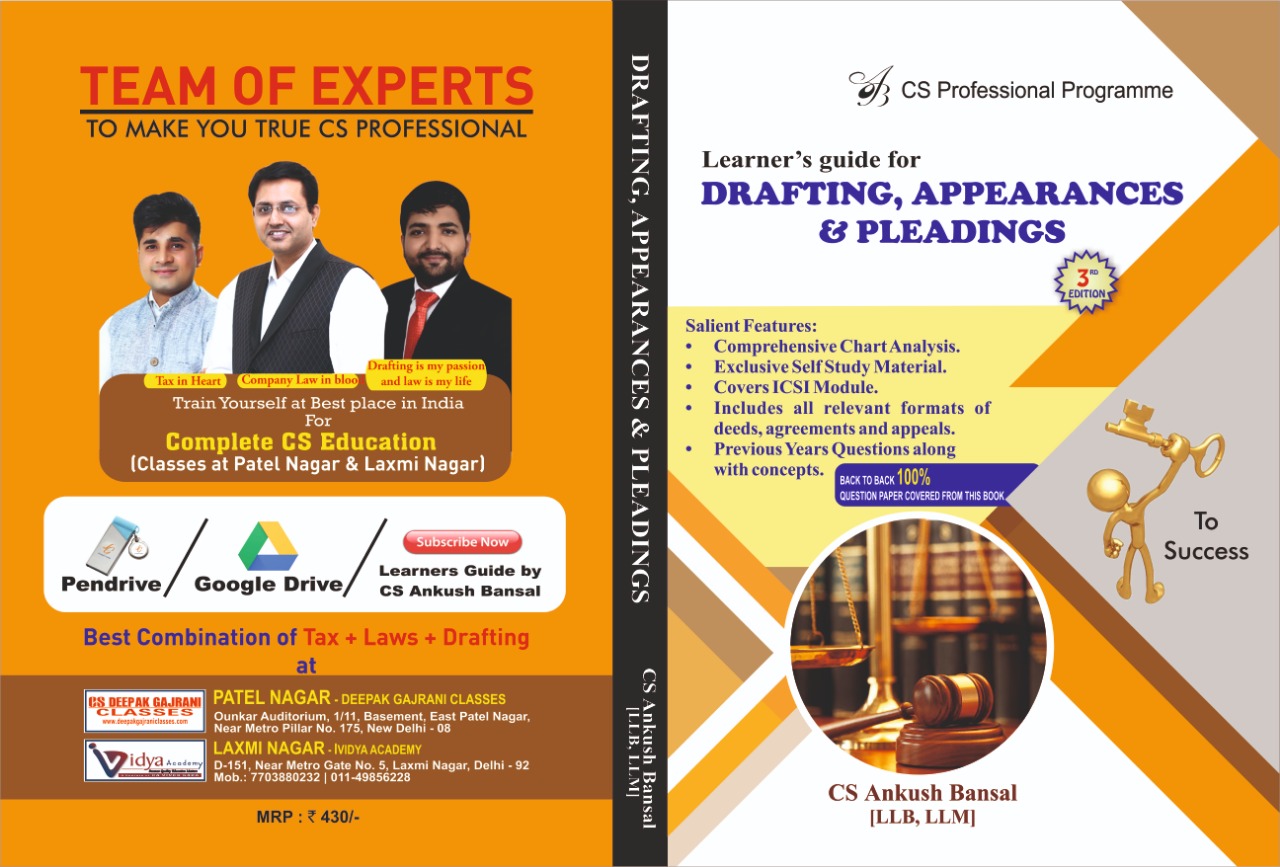 DRAFTING APPEARANCES AND PLEADINGS (OLD SYLLABUS) CS Professional Book By CS Ankush Bansal