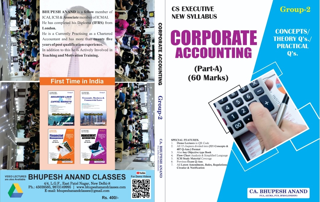 CS Executive (New Syllabus) Corporate & Management A/c Theory Book by Prof. Bhupesh Anand